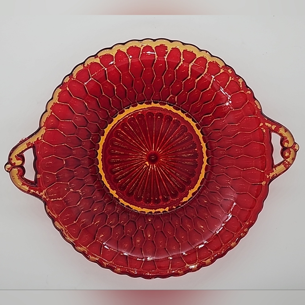 Vintage Indiana Glass Co. Amber Color Honeycomb Pattern Serving Dish/Candy Bowl